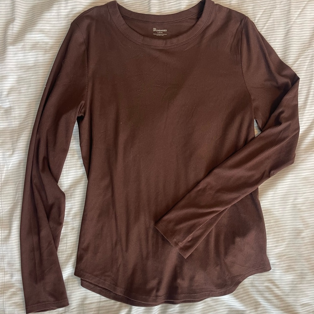 Chocolate Brown Ribbed Long Sleeve Tee